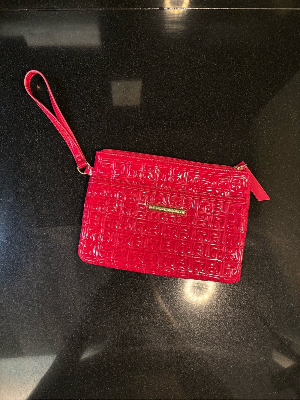 Tommy Hilfiger Glossy Red Embossed Cosmetic Bag
